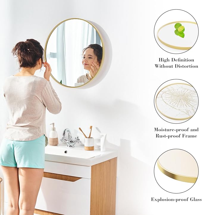 NEWBULIG Round Bathroom Mirror for Over Sink, 24 Inch Wall Mount Vanity Circle - Image 3