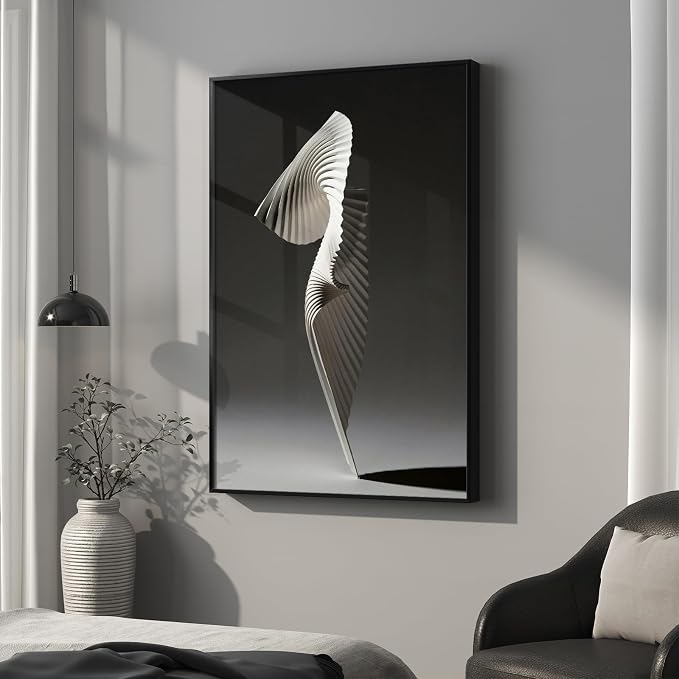 Framed Black and White Abstract Wall Art, Modern Elegant Large Prints Paintings - Image 3