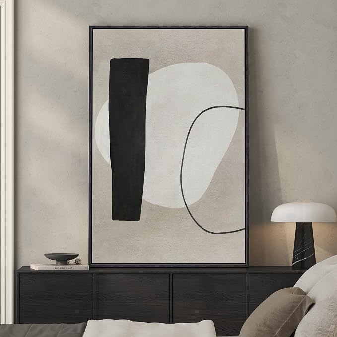 Framed Modern Black and White Neutral Abstract Wall Art, Minimalist Abstract - Image 2