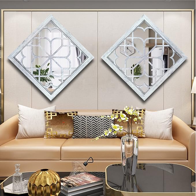 Wocred 2 PCS Square Wall Mirror, Gorgeous Rustic Farmhouse Accent Mirror - Image 5