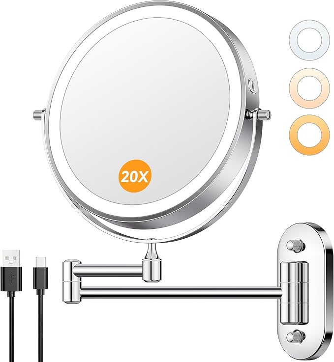 Auxmir 8'' Wall Mounted Lighted Makeup Mirror, 3200mAh Rechargeable by Auxmir