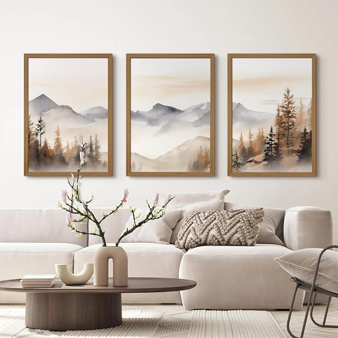 Neutral Mountain Wall Art Decor Set of 3 Forest Canvas Wall Art Poster - Image 7