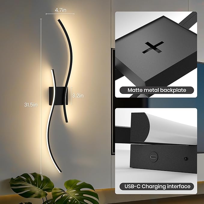 Battery Operated Wall Sconces Set of Two, 10000mAh Rechargeable Modern Wall - Image 3