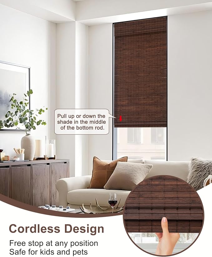 60''W X 72''H Cordless Bamboo Roman Shades - Image 2