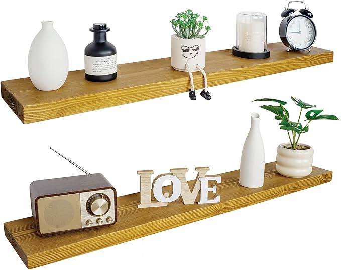 BGMG Wood Floating Shelves for Wall 54 inch Set of 2, Rustic Wooden Wall Mount by BGMG