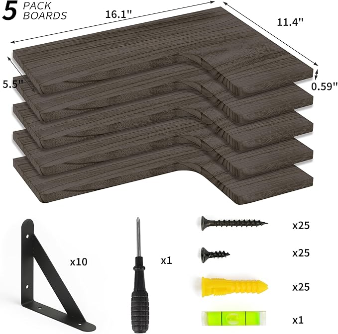 Fixwal Floating Shelves for Wall Set of 5, Rustic Wood Wall Mounted Corner - Image 3