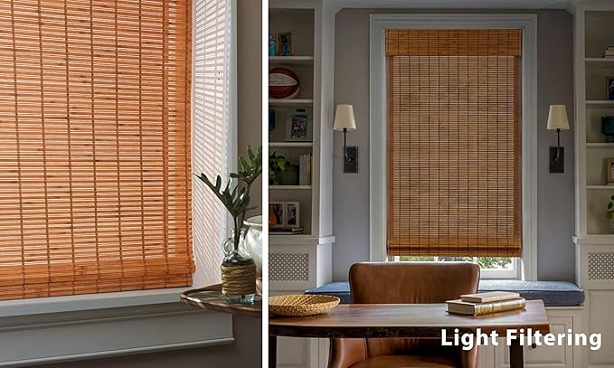 LazBlinds No Tools No Drill Cordless Bamboo Roman Shades, Custom Light - Image 5