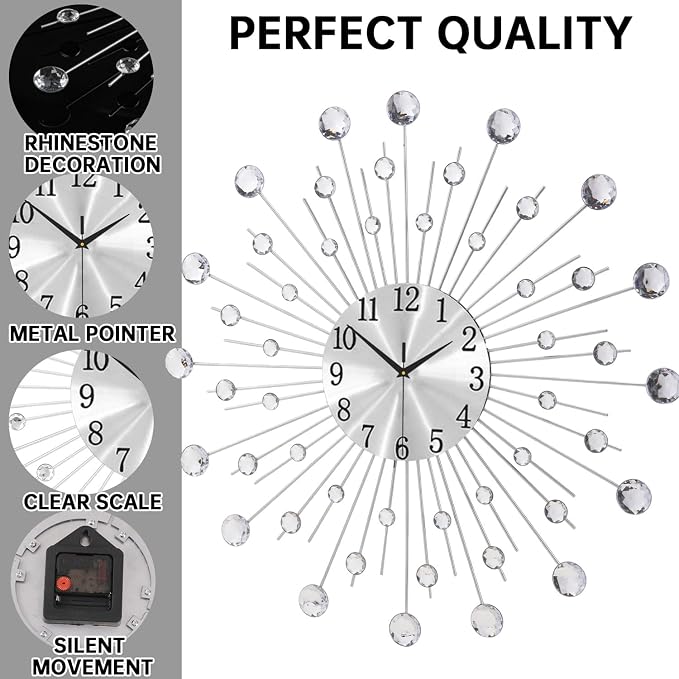 SIN&MI Large Wall Clock for Living Room Decor Non-Ticking Quiet Metal Quartz - Image 2