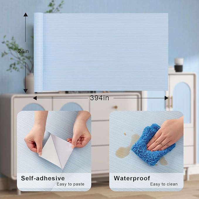 FUKU MON Light Blue Grasscloth Wallpaper Peel and Stick 24" x 394" Thickened - Image 8