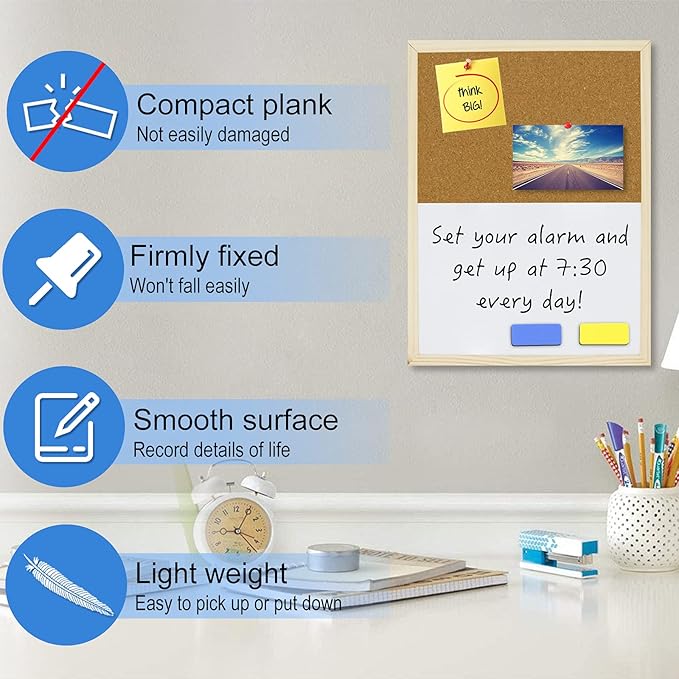 OWLKELA Dry Erase Cork Board 16.5"x12.6", Notice Pin Board, Memo Board - Image 3