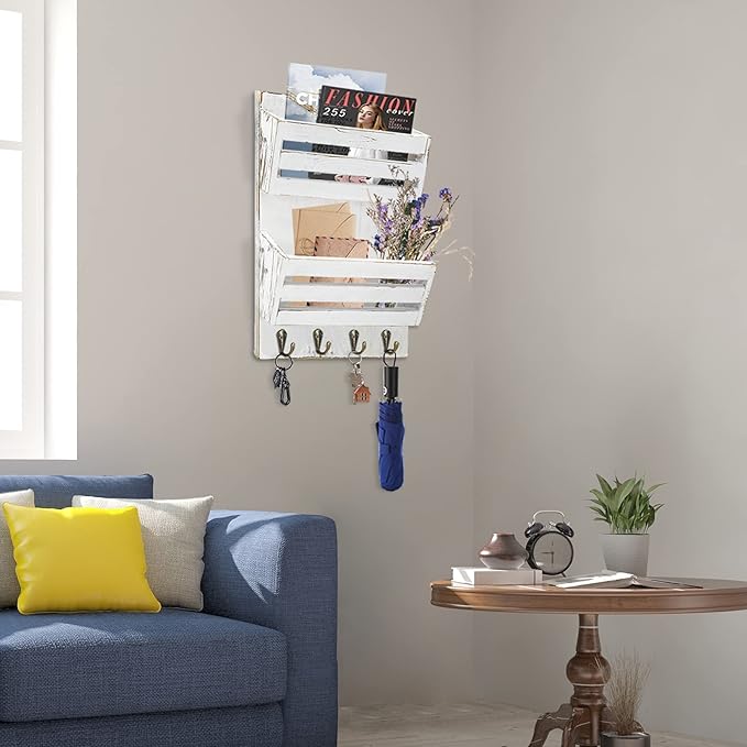 Unistyle Mail Holder with Key Hooks Mail Organizer Wall Mount Hanging Mail - Image 3