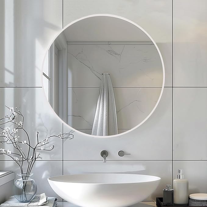 Sunniry White Round Mirror, Matte Metal Frame Round Mirrors, Circle Mirrors - Image 4
