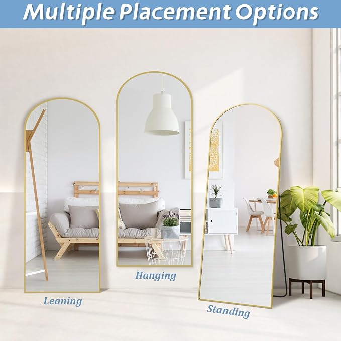 56"X18" Arched Full Length Mirror, Tempered Glass Full Body Mirror - Image 5
