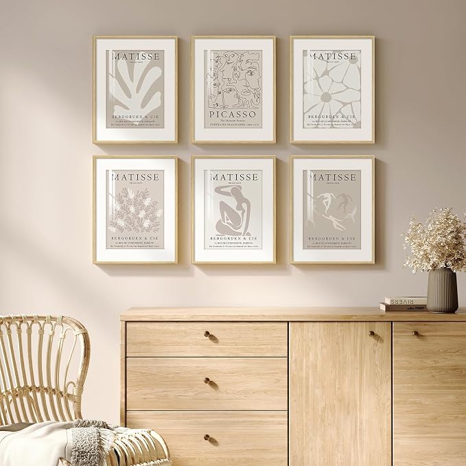 Framed Neutral Abstract Wall Art, 6 Piece Modern Matisse Prints Artwork - Image 3