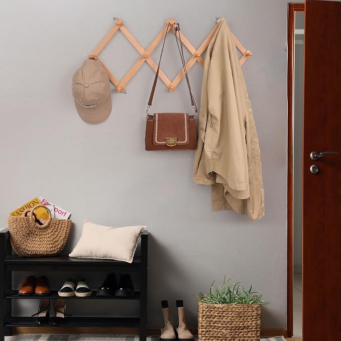 SCUNDA Wall Rack with 10 Hooks, Wooden Wall Expandable Coat Rack - Image 5