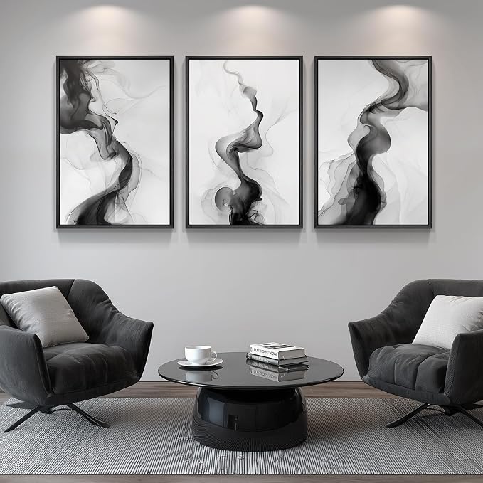 Large Framed Black and White Abstract Wall Art - Image 8
