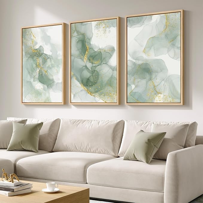 Large Framed Sage Green Abstract Wall Art - Image 2