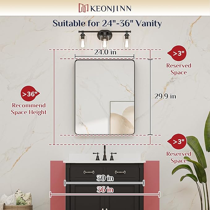 Keonjinn 28 x 36 Inch Brushed Nickel Bathroom Mirrors - Image 8