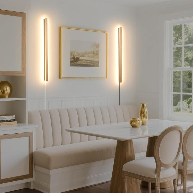 KELUOLY Modern Plug in Wall Lights, 31.4 inch Frosted Gold LED Long Wall Sconce - Image 8