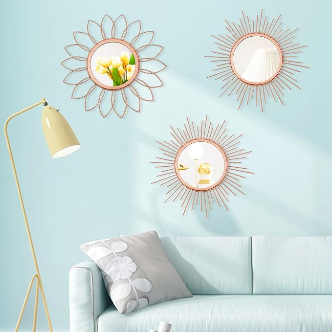 3 Pack Metal Mirrors for Wall Sunburst Wall Mirrors Home Décor Decorative - Image 3