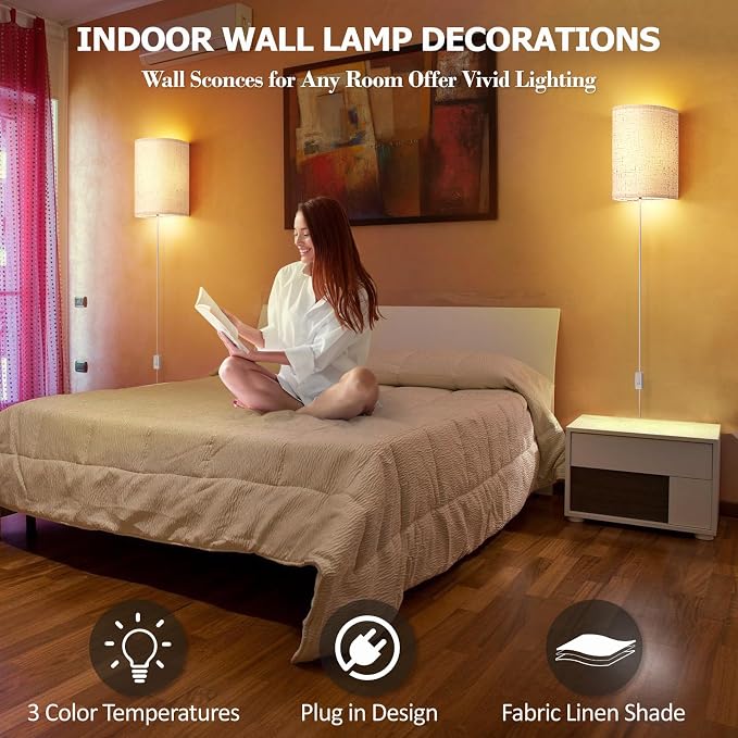 OCATO Plug in Wall Sconces Set of Two: Wall Light Wall Lamp - Image 5