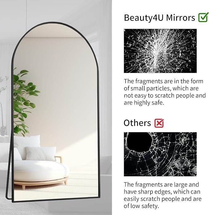 Beauty4U Arched Full Length Mirror 76" x 34", Floor Standing & Wall Mounted HD - Image 4