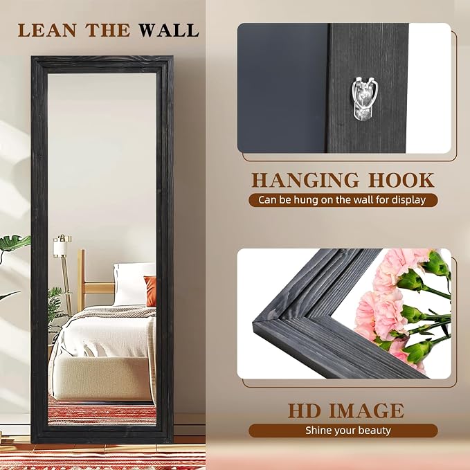 Full Length Mirror 65"x24" Solid Wood Frame Floor Large Mirror - Image 3
