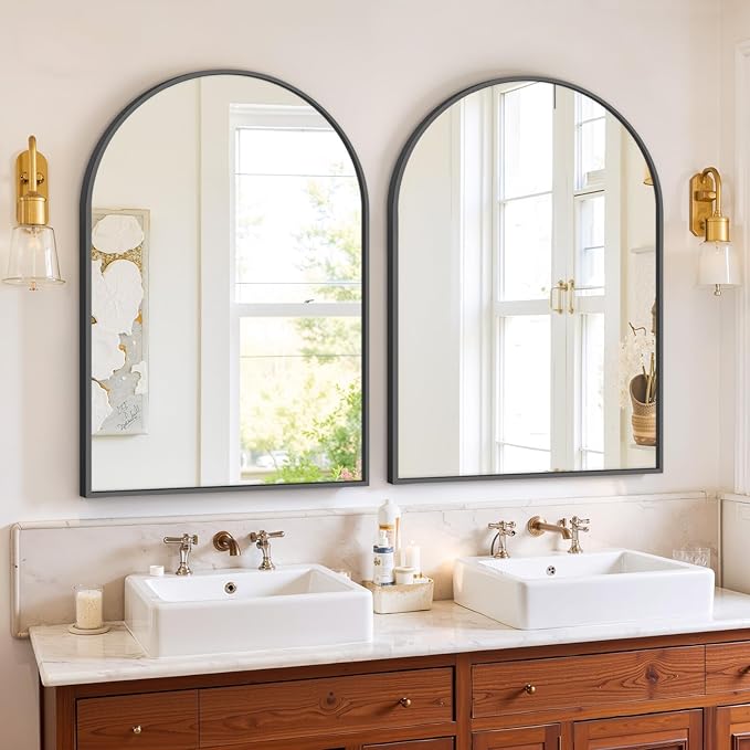 Bathroom Mirror for Wall, 30x20 Inch Arched Mirror, Matte Black Metal Framed - Image 6