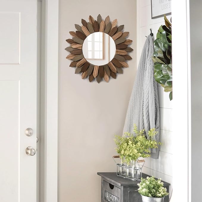 Honiway Boho Wall Decor Mirror 2 Pack 12 inch Rustic Wood Decorative Mirror - Image 7