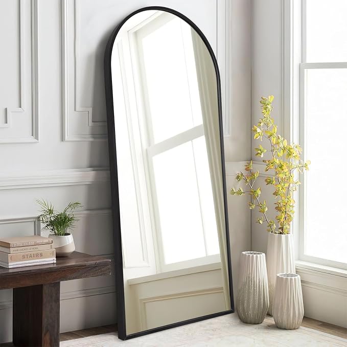 Black Arched Full Length Mirror, Leaning Against Wall Mirror by HLFMVWE