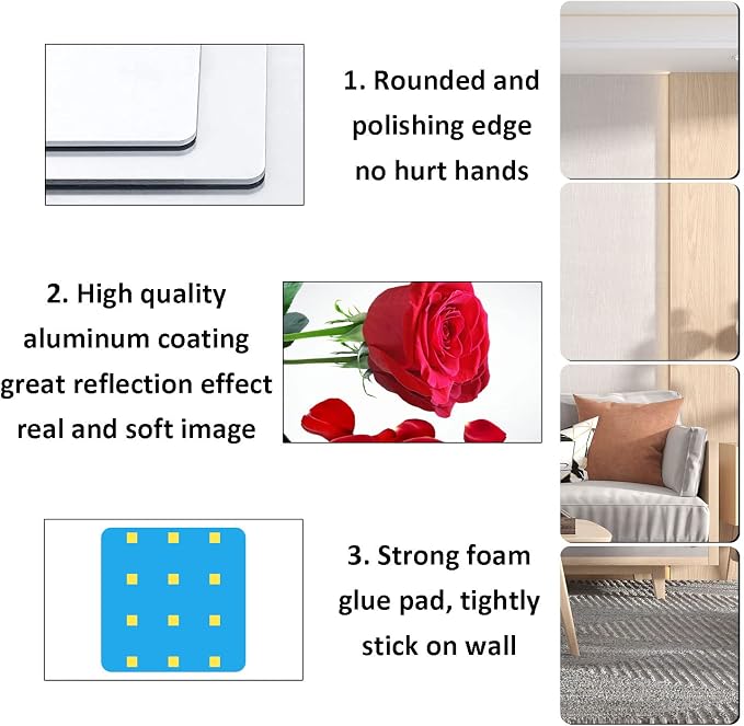 6Pcs Acrylic Mirror Tiles, Self-Adhesive Mirror Stickers, Square Mirror Trays - Image 3