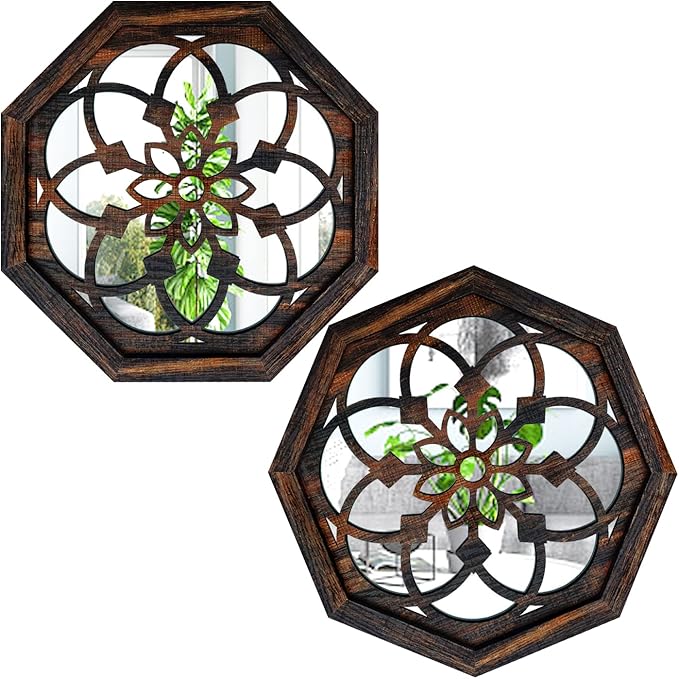 ZOLAPI 2-Piece Octagon Wall-Mounted Mirrors, Vintage Farmhouse Mirror by ZOLAPI