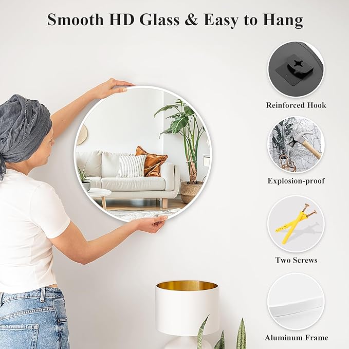 Fabuday White Round Mirror for Bathroom - Image 6