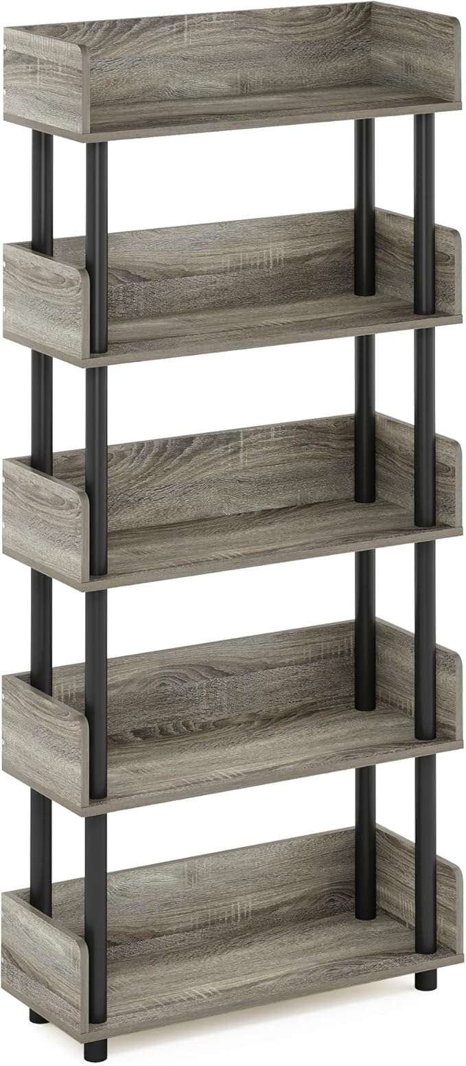 Furinno Turn-N-Tube 5-Tier Toolless Display Rack, French Oak/Black - Image 5