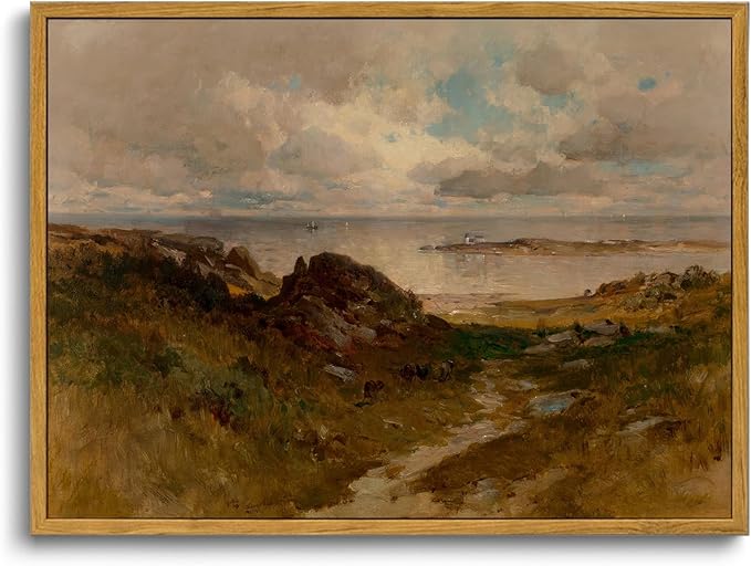 OIQArtOIQ Framed Vintage Landscape Wall Art Coast Natural Scenery Oil Painting by OIQArtOIQ