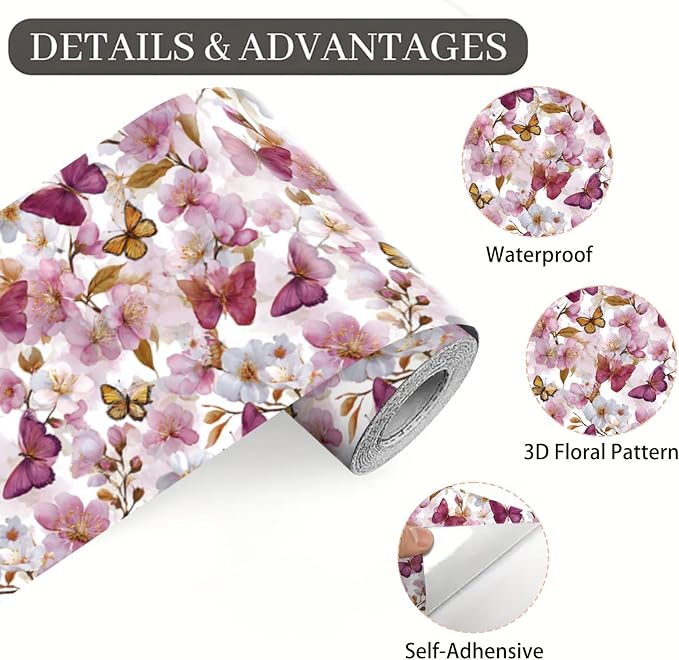 Pink Floral Wallpaper Border 196x4 Inch Peel and Stick Wall Border Removable - Image 9