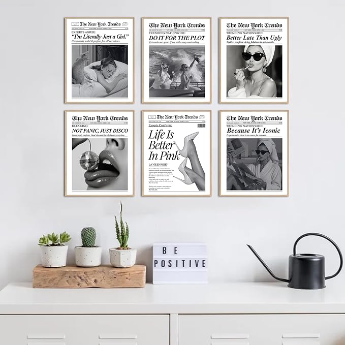 uniro Trendy Newspaper Wall Art Prints, Vintage Black & White Newspaper Wall - Image 3