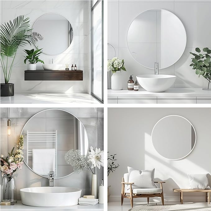 White Round Mirror, 20 Inch White Circle Mirror, Metal Frame Round Wall Mounted - Image 5