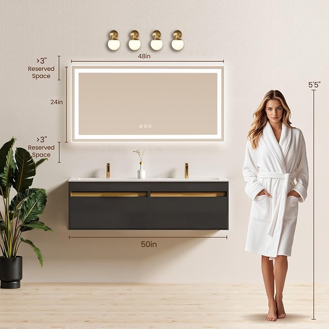 48X24 LED Bathroom Mirror with Lights, Backlit + Front Lit, Lighted Bathroom - Image 6