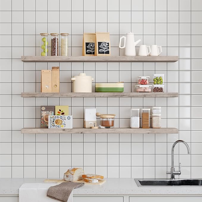 RALGEND Floating Shelves for Wall, 47.2" Large Grey Wall Shelf Set of 3 - Image 6