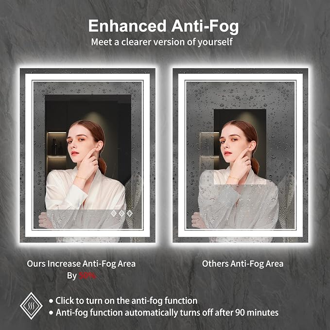 LED Bathroom Mirror, 24x32 Inch Gradient Front and Backlit LED Mirror - Image 6