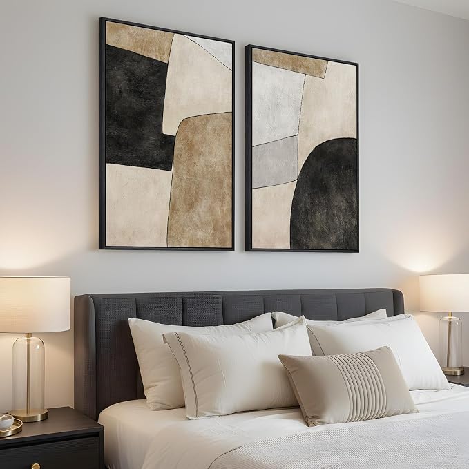 Framed Beige Black Abstract Wall Art - Image 2
