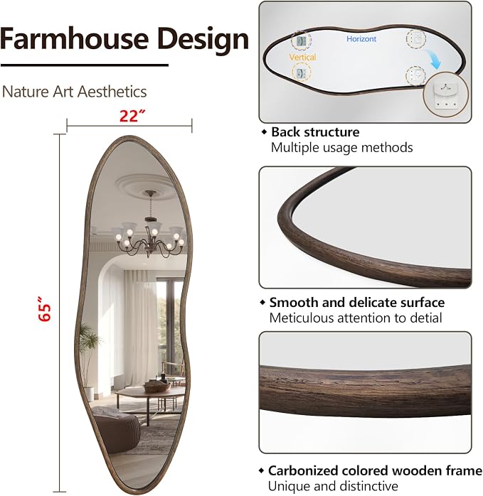 Irregular Full Length Mirror, Large Asymmetrical Wall Mirrors - Image 5