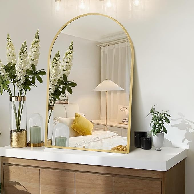22" x 30" Gold Arched Mirror, Arch Bathroom Vanity Wall Mirror, Modern Aluminum - Image 6