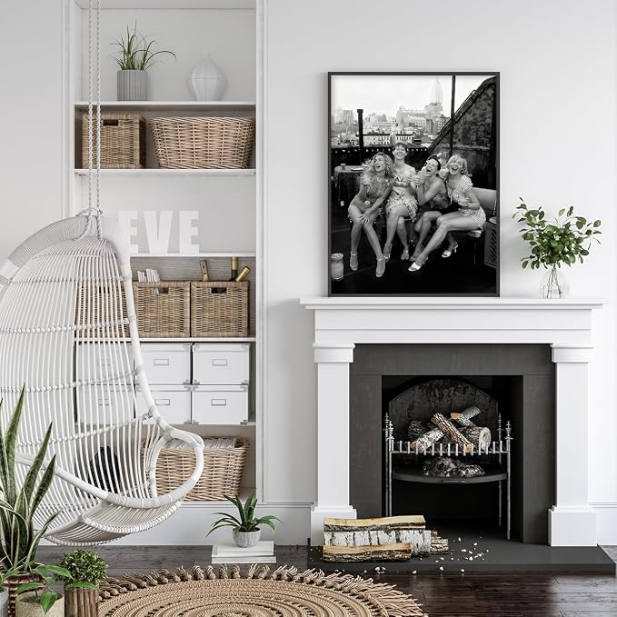 Retro Black And White Woman Black Framed Wall Art Fashion Rooftop Party Posters - Image 7