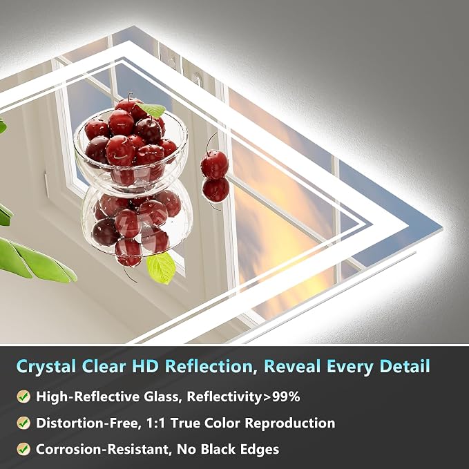 48x36 LED Bathroom Mirror with Lights, Backlit and Front Lit Anti-Fog Lighted - Image 8