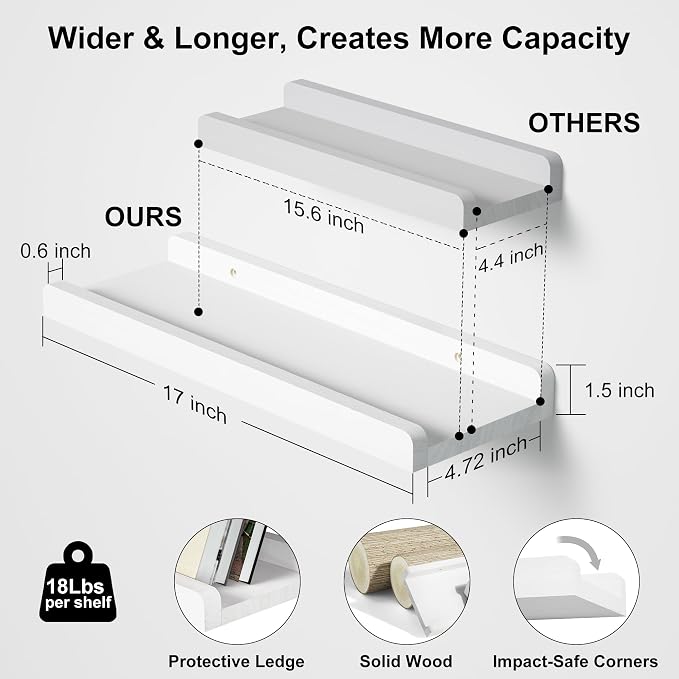 Love-KANKEI Floating Shelves Wall Mounted Set of 2, 17 Inch Rustic Wood Wall - Image 3