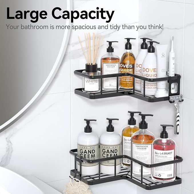 YASONIC Corner Shower Caddy 2 Pack, No Drill Adhesive Shower Storage Shelves - Image 9