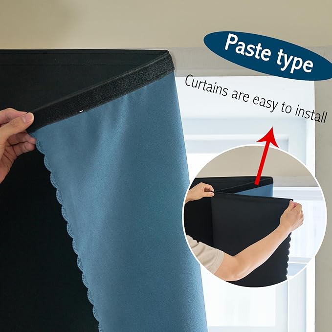AJAZZ 100% Black Out Curtains Adhesive Blackout Temporary Curtain Rod No - Image 6