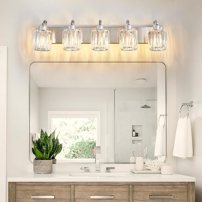 Modern Crystal Bathroom Vanity Light 5 Light Brushed Nickel Vanity Lighting - Image 6